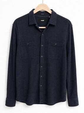 Mavi Mens M Navy Knit Overshirt Button Down Dual Pocket Shirt Jacket